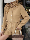 Button Up Long Sleeve Shirt and Shorts Set.