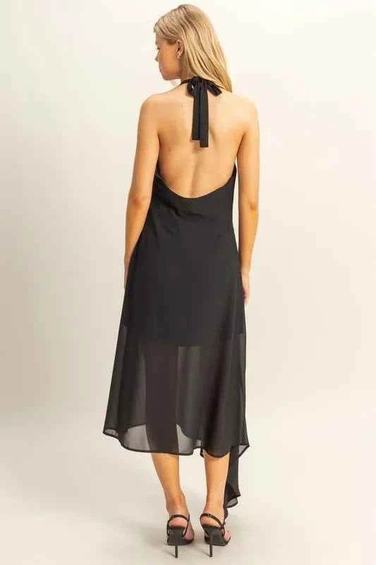 HYFVE Chiffon Halter Asymmetrical Hem Dress.