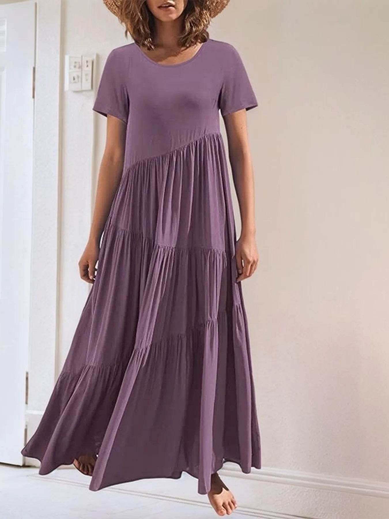 Round Neck Tiered Ruffle Maxi Dress.