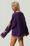 Double Take Star Patched Long Sleeve Sweatshirt.