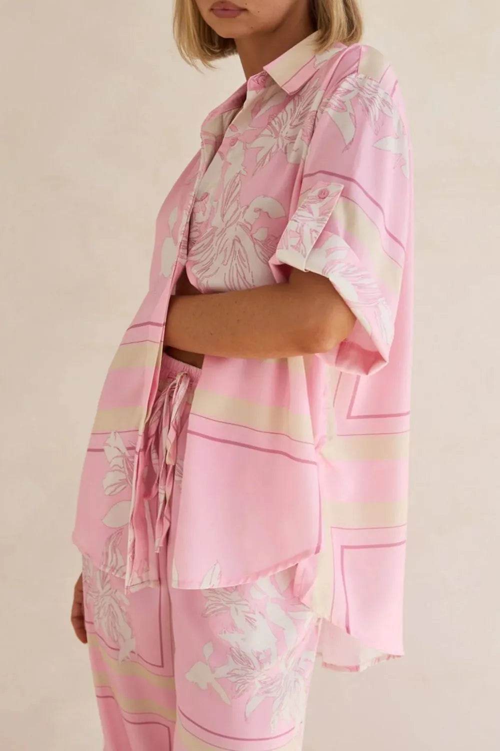 Printed Button Up Shirt and Pants Set - EBYNN