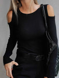 Ribbed Knit Cold Shoulder Sweater.