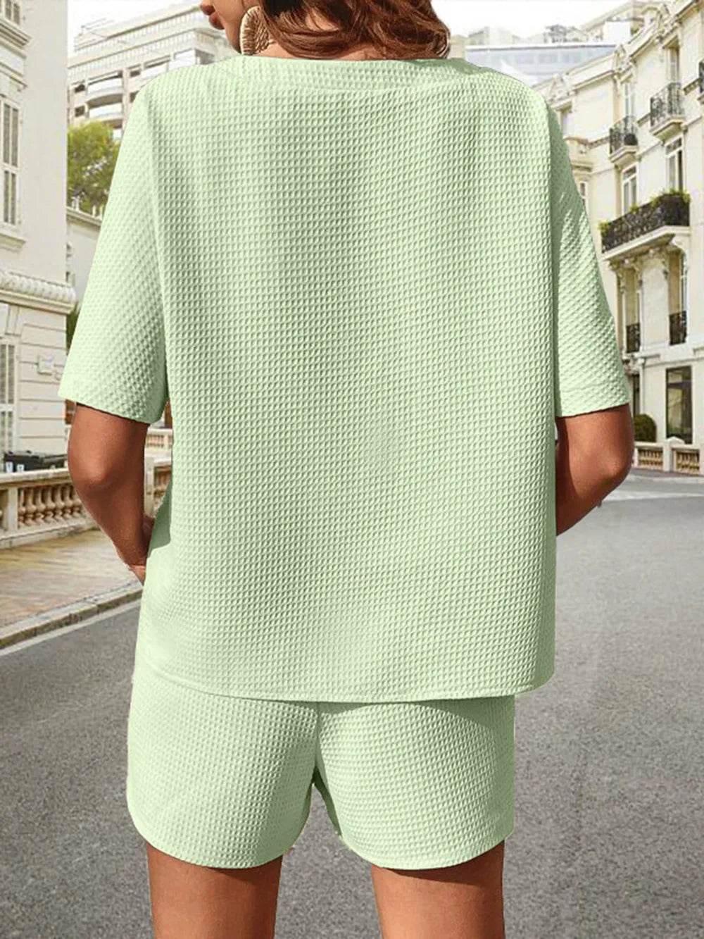 Waffle Knit Top and Shorts Set for Ultimate Comfort and Style - EBYNN