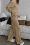 Texture Dropped Shoulder Long Sleeve Top and Pants Set.