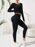 Lace-Up Back Round Neck Active Set.