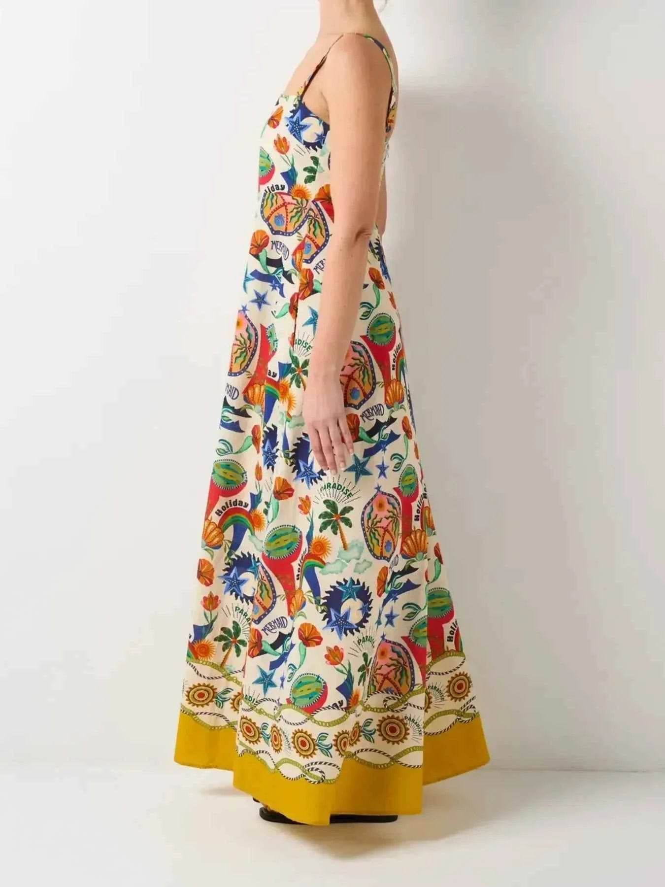 Printed Square Neck Maxi Cami Dress.