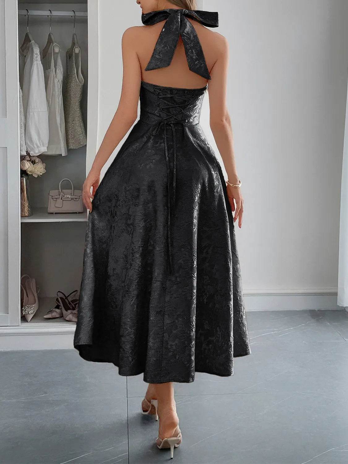 Halter Neck Midi Dress with Pockets.