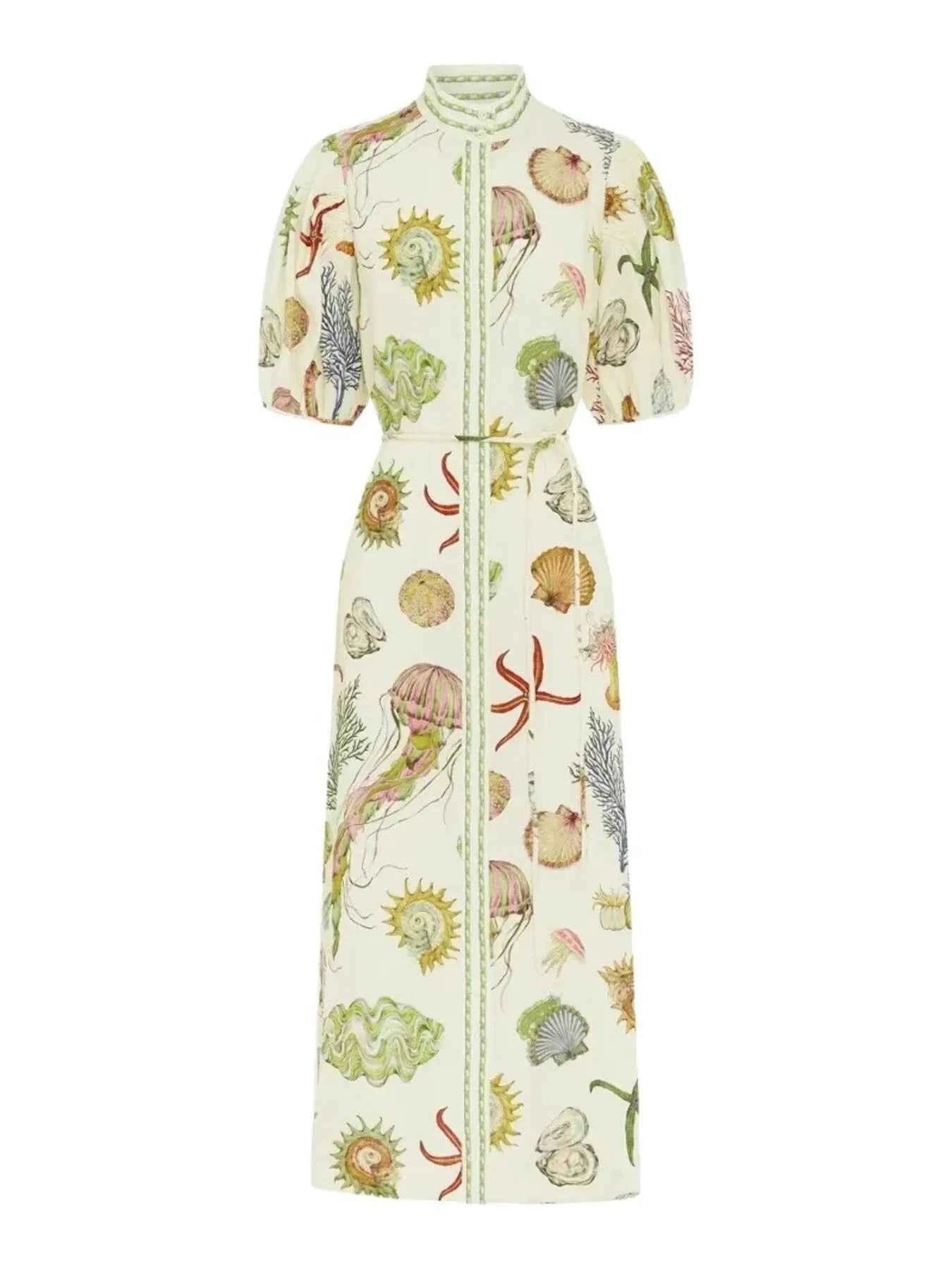 Printed Short Sleeve Shirt Dress.