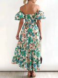 Floral Smocked Puff Sleeve Tiered Dress.