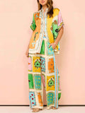 Printed Button Down Shirt and Pants Set.