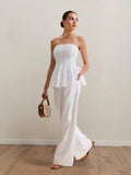 Strapless Peplum Top and Wide Leg Pants Set.