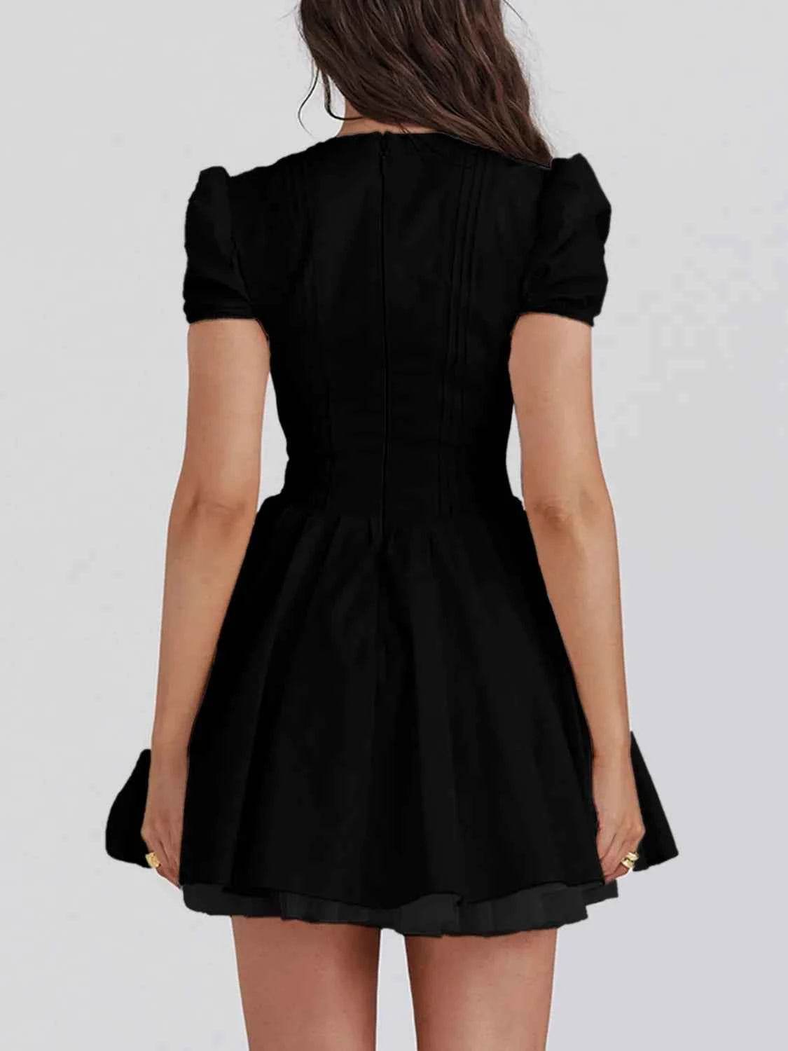 V-Neck Short Sleeve Mini Dress.