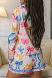Bow Print Collared Neck Top and Shorts Lounge Set.