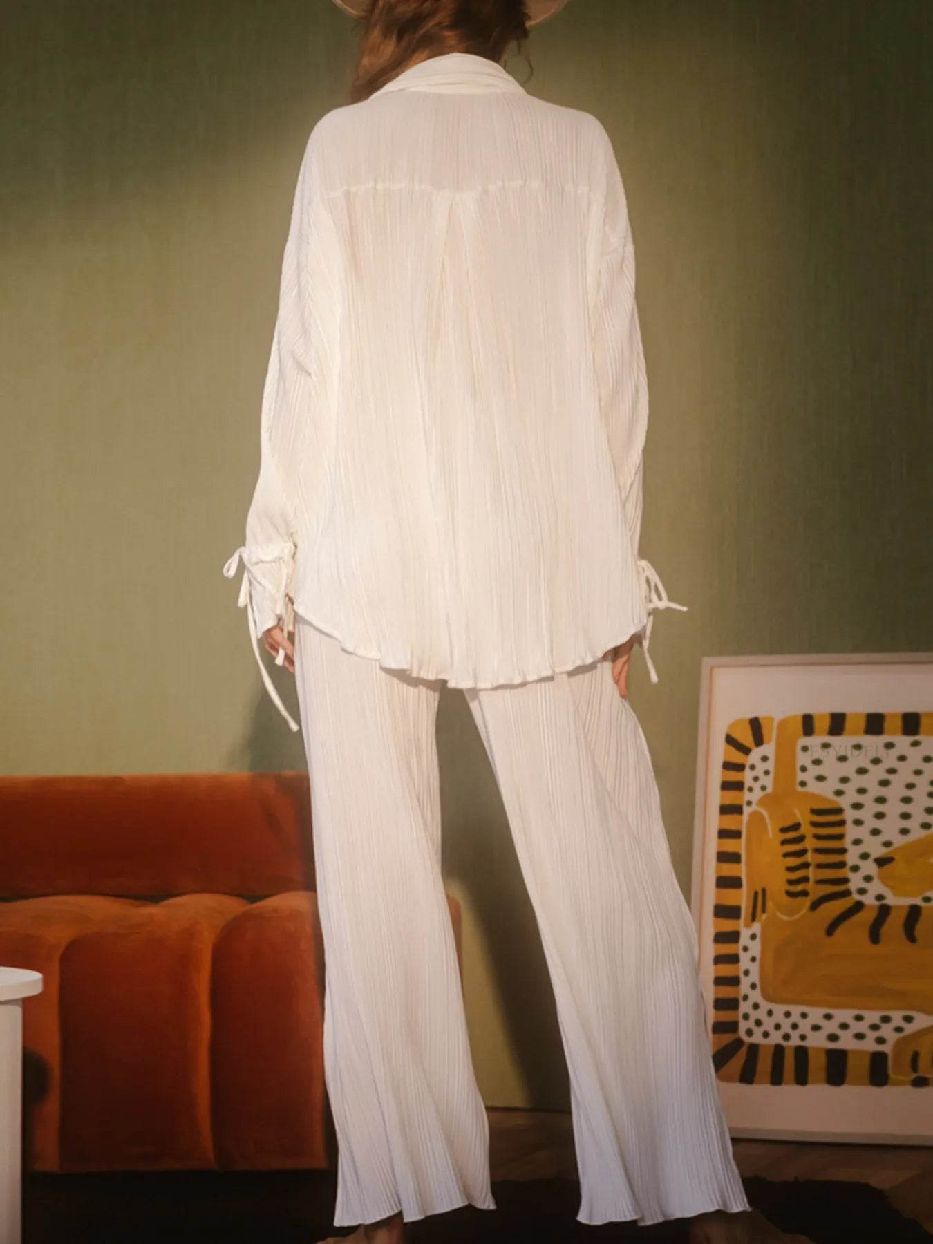 Button Up Long Sleeve Set with Pants - Stylish and Comfortable Outfit - EBYNN