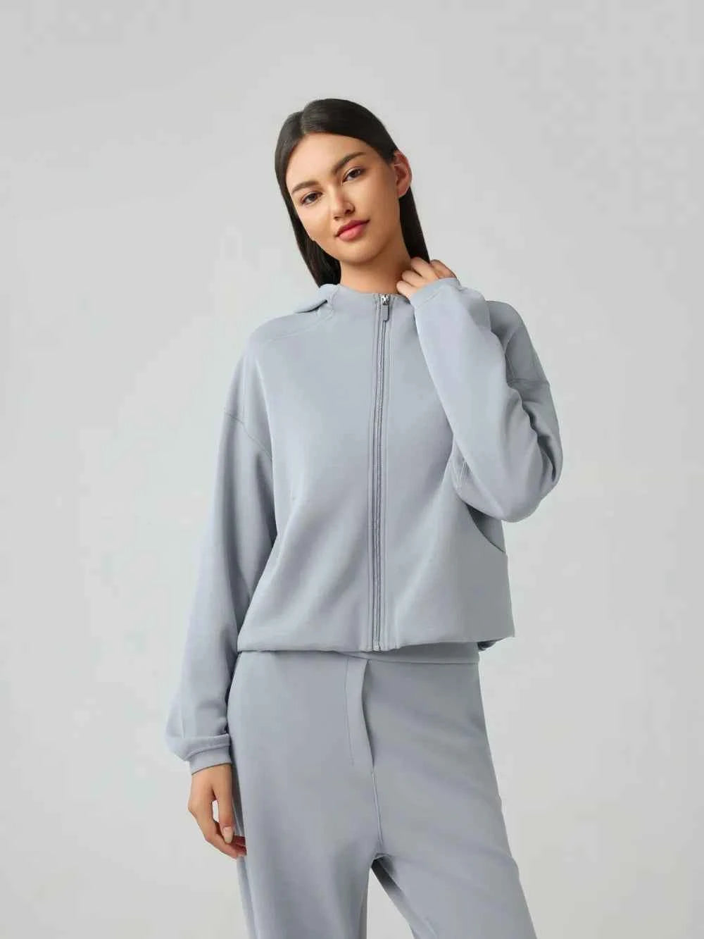 Millennia Zip Up Dropped Shoulder Active Hoodie.