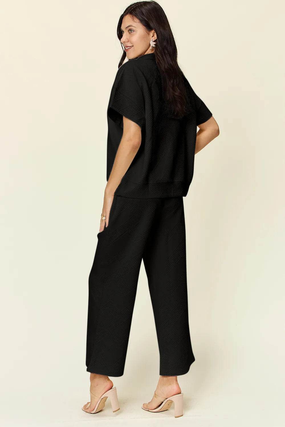 Double Take Texture Half Zip Set with Full Size Top and Pants - EBYNN