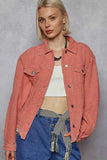 POL Raw Hem Button Up Jacket - Coral Pink.