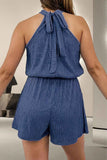 Tied Textured Pocketed Sleeveless Romper.