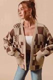 SO ME Checkered Open Front Cardigan with Pockets.
