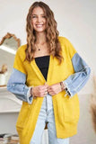 ADORA Plus Size Frayed Denim Sleeve Sweater Cardigan.