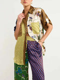 Printed Button Down Shirt and Pants Set.