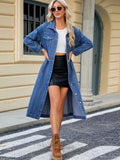 Button Up Long Sleeve Longline Denim Jacket.