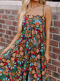 Floral Print High Waist Maxi Dress with Thin Straps.