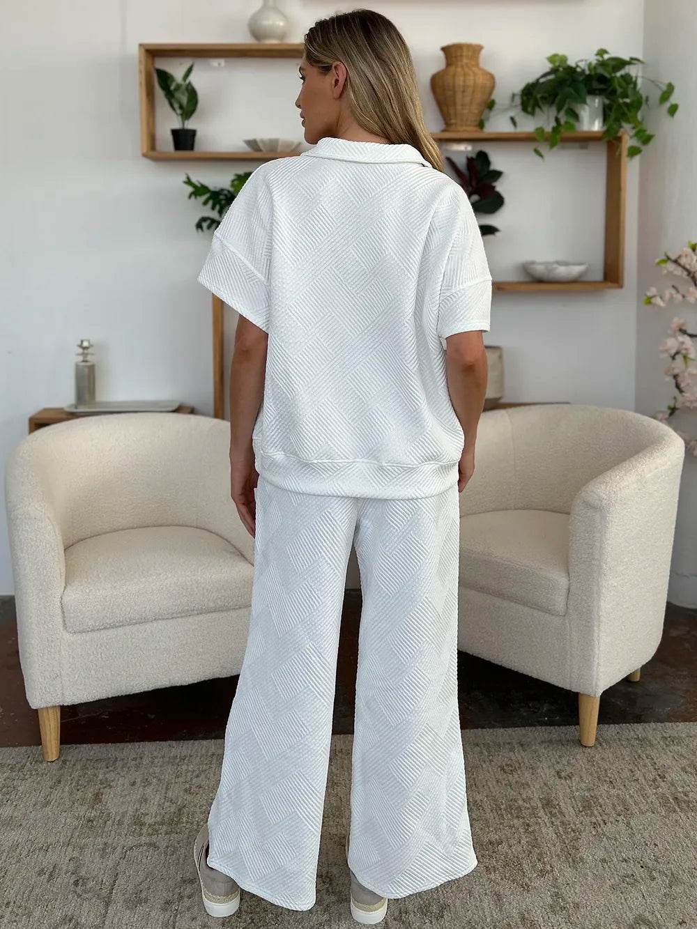 Double Take Texture Half Zip Set with Full Size Top and Pants - EBYNN