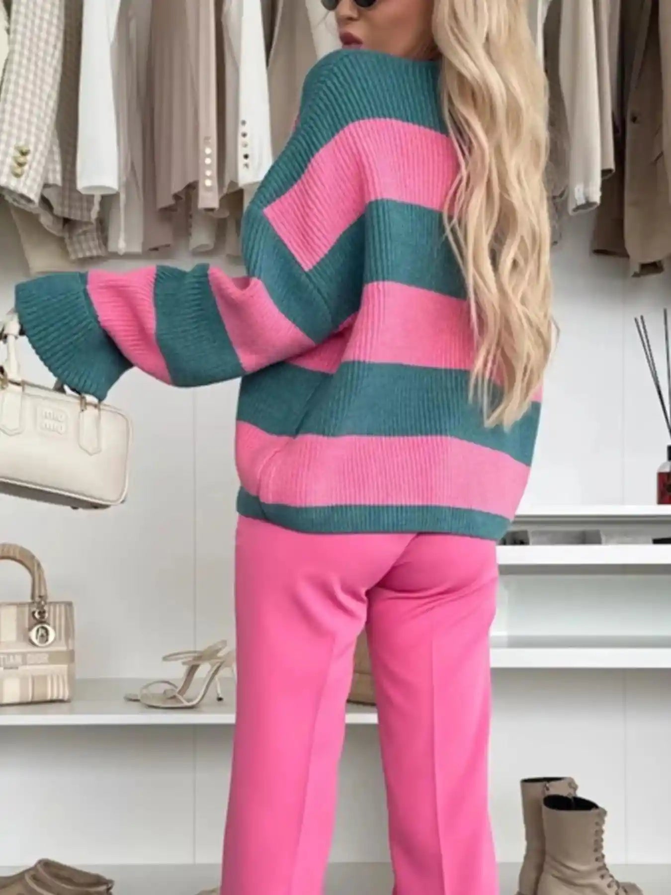Color Block Striped V-Neck Button Front Cardigan.