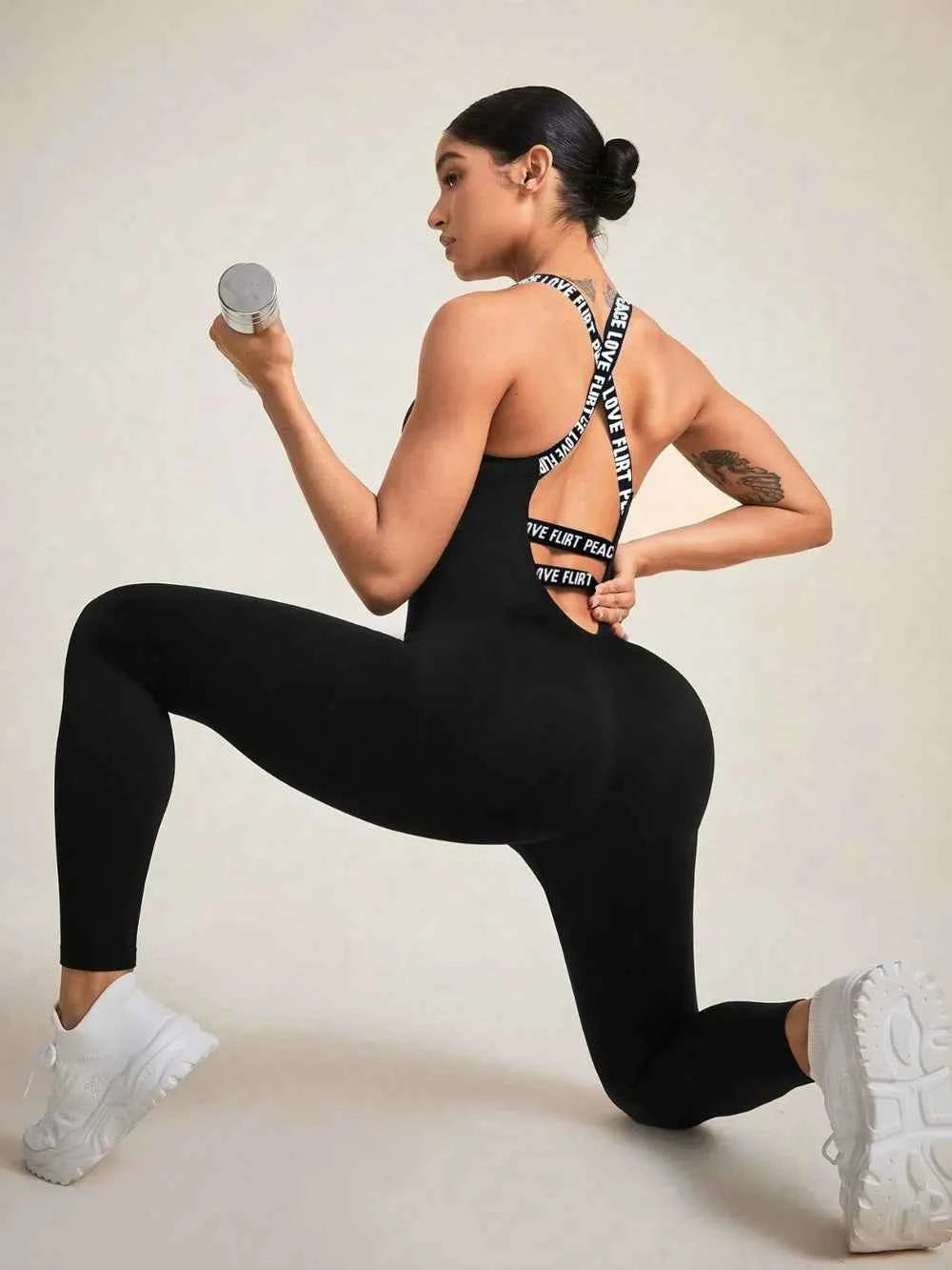 Crisscross Back Sleeveless Active Jumpsuit.