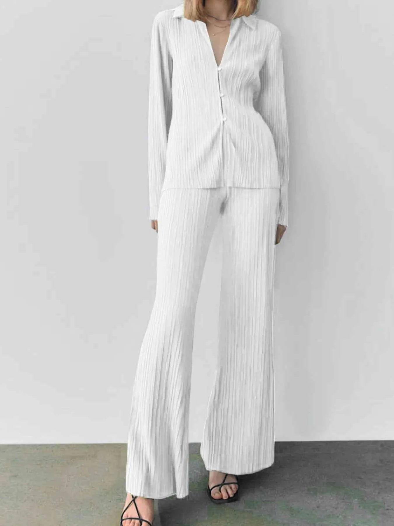 Texture Long Sleeve Top and Pants Lounge Set.