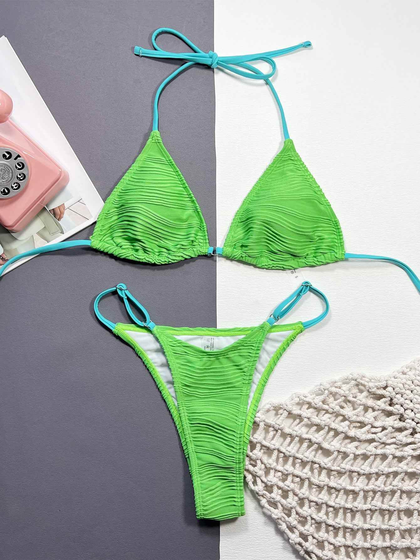 Ribbed Halter Neck Two-Piece Bikini Set.