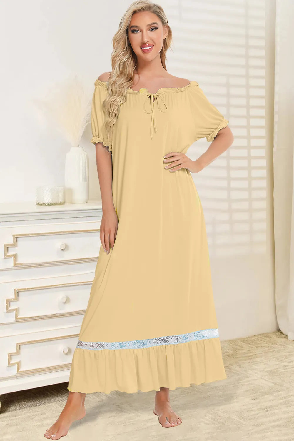Lace Detail Short Sleeve Lounge Dress.