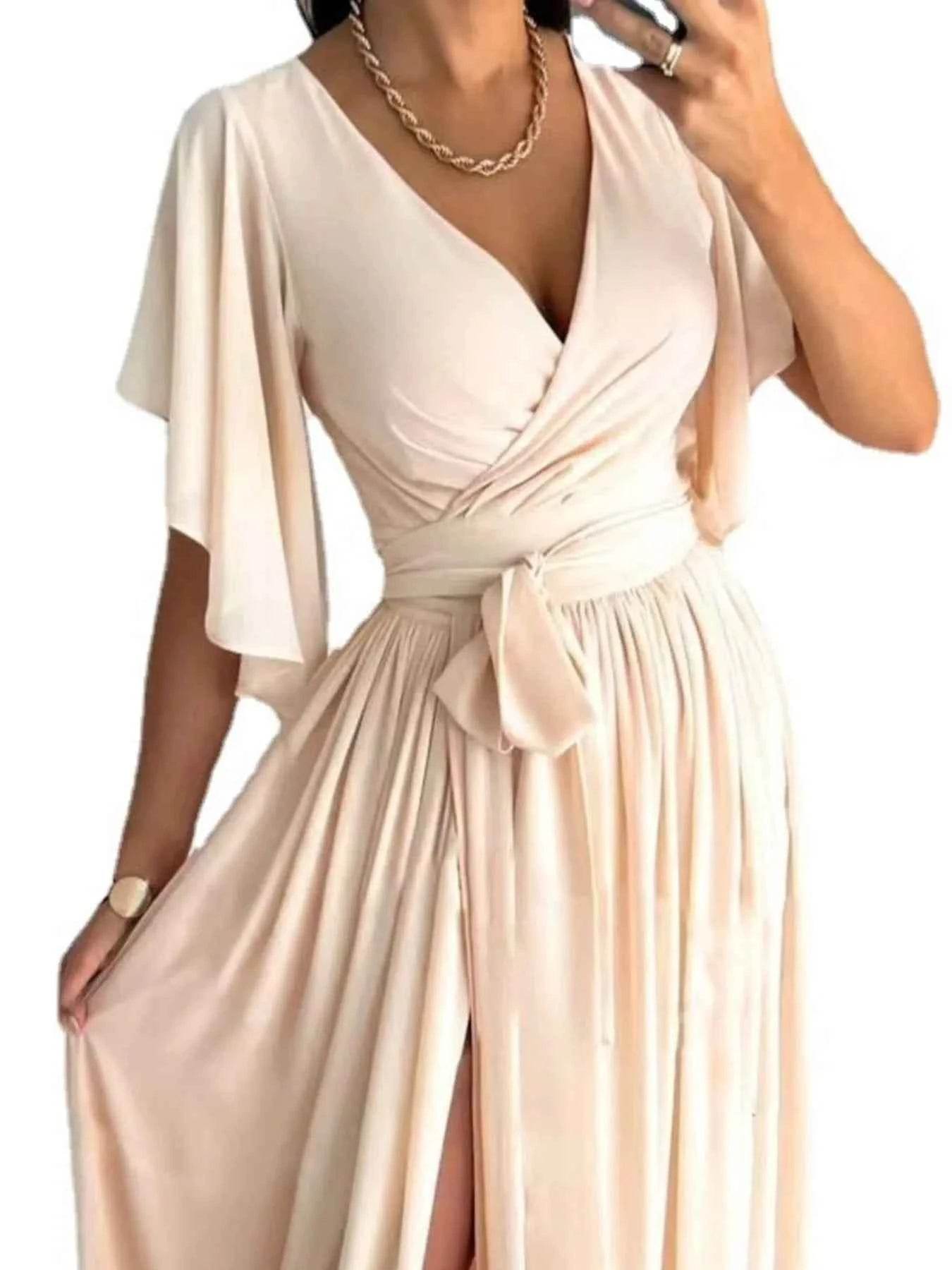 Flutter Sleeve Surplice Tie Waist Dress.