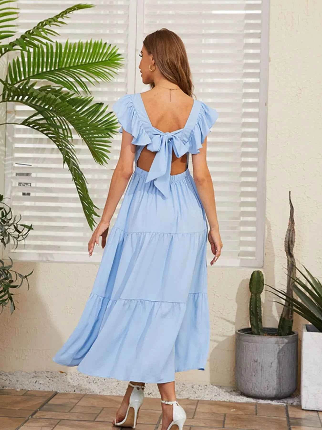 Flutter Sleeve Cutout Summer Midi Dress.