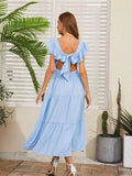 Flutter Sleeve Cutout Summer Midi Dress.