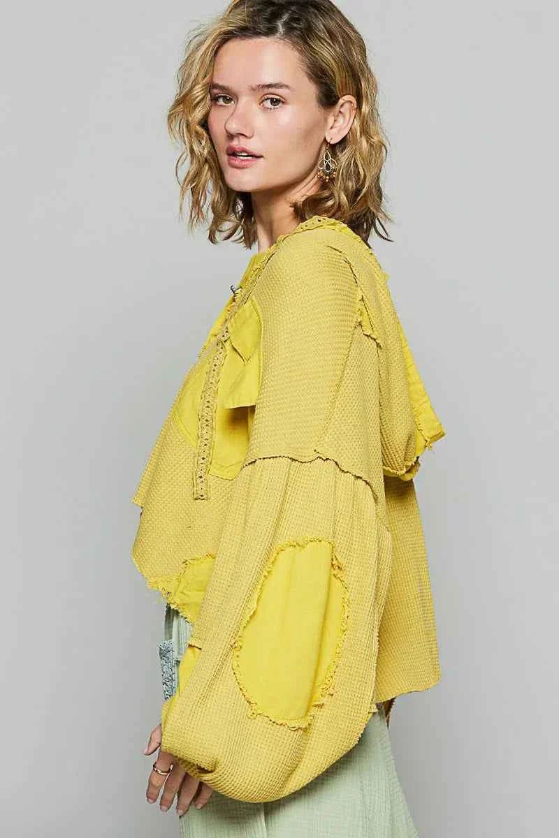 POL Raw Hem Cropped Hooded Jacket.