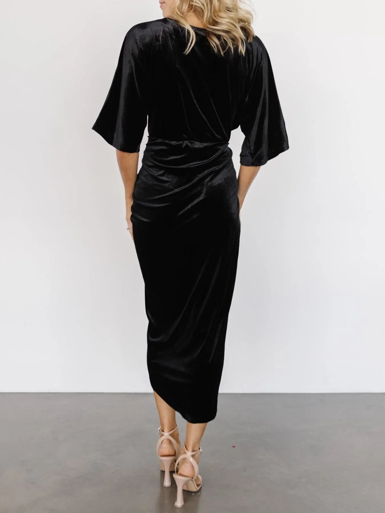 Ruched Surplice Half Sleeve Dress.