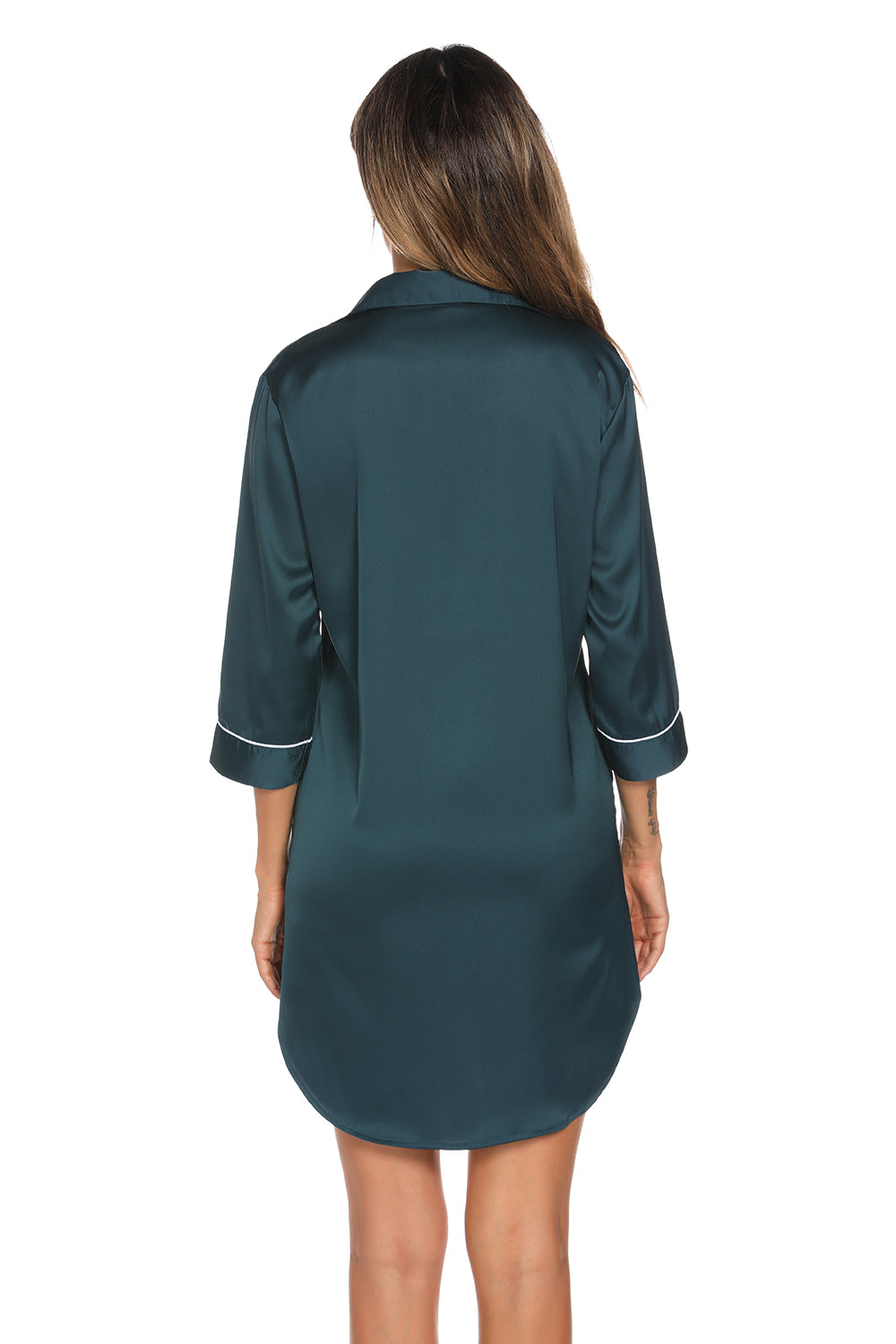 Button Up Collared Neck Night Dress with Pocket.