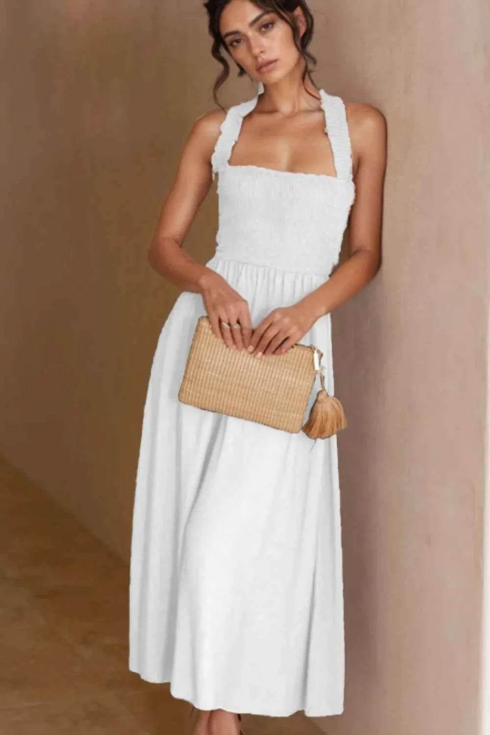 Crisscross Smocked Wide Strap Dress.