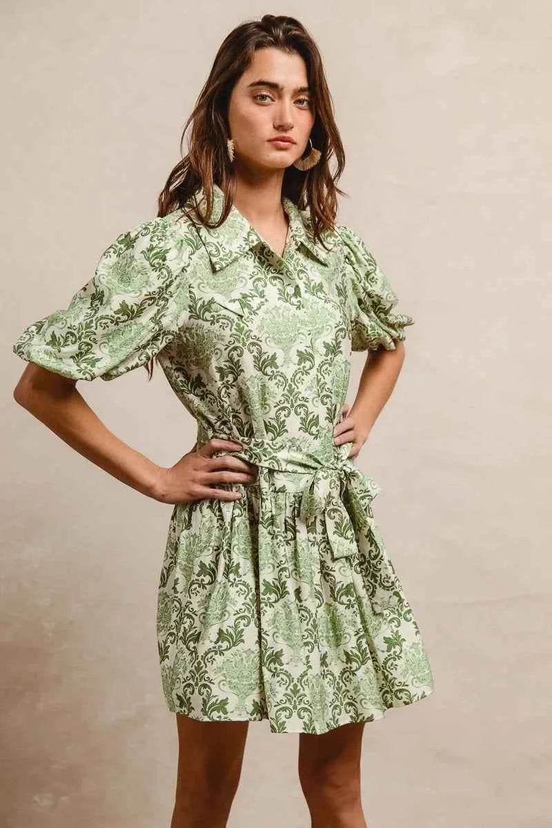 Tied Floral Mini Shirt Dress for Effortless Style and Comfort - EBYNN