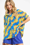 Umgee Sunflower Print Shirt - Button-Up Relaxed Style for Effortless Fashion - EBYNN