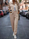 Plaid Texture Snap Down Top and Pants Set.