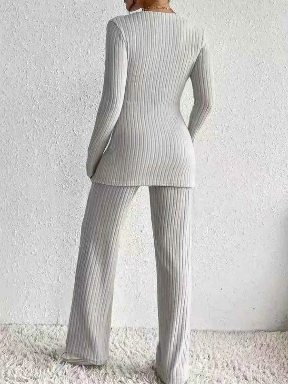Surplice Long Sleeve Top and Pants Set - EBYNN