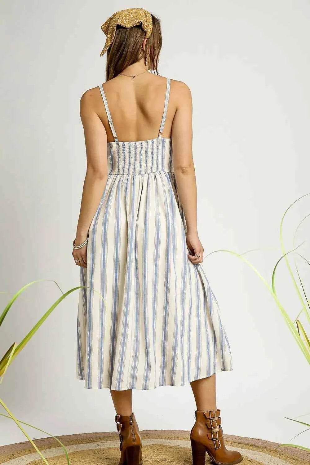 Umgee Striped Cami Dress with Colorful Embroidered Trim - EBYNN