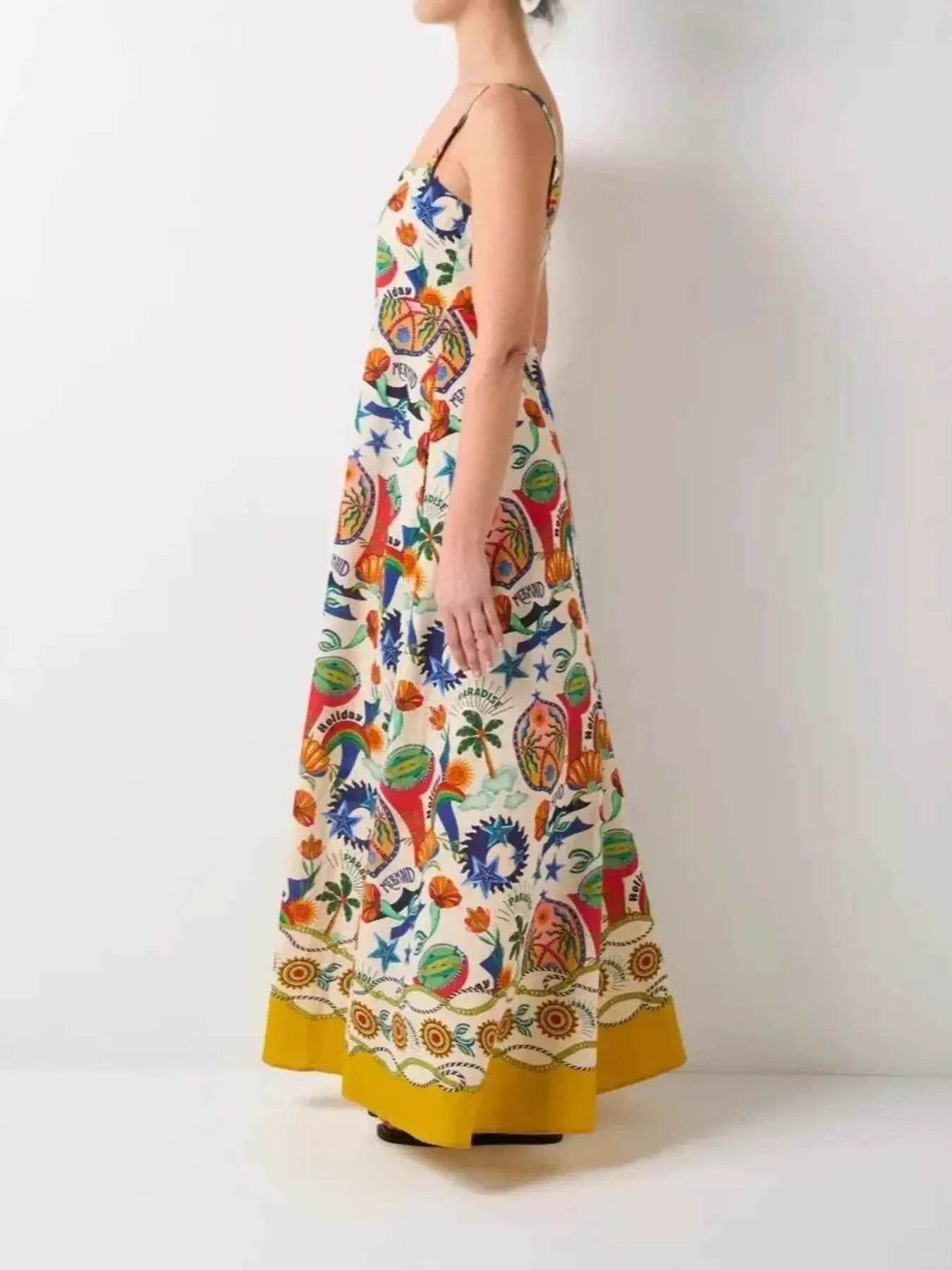 Printed Square Neck Maxi Cami Dress.