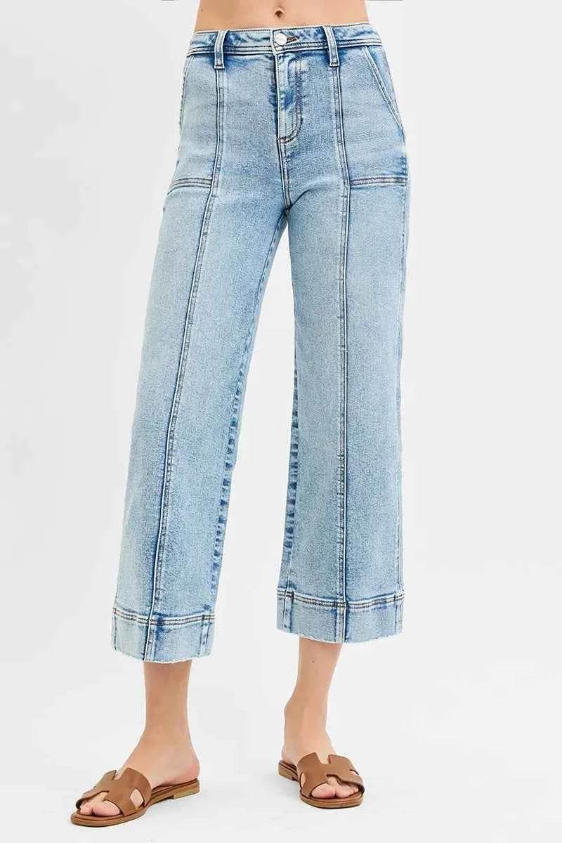 RISEN Plus Size High Rise Crop Wide Leg Jeans.