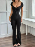 Lace Detail Cap Sleeve Jumpsuit.