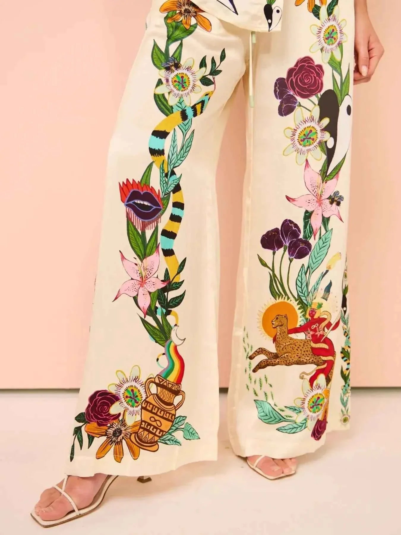 Printed Button-Up Shirt and Pants Set.