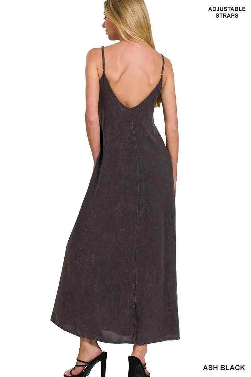 Zenana Mineral Washed Rayon Challis Cami Dress.